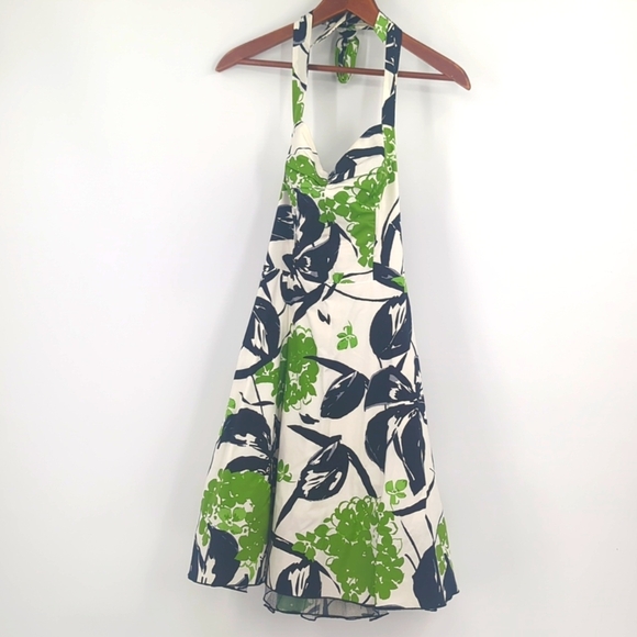Xtraordinary Tulle Floral Green and Black Halter Dress Y2K - Picture 1 of 7